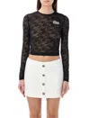 Alessandra Rich Cropped-spitzentop Mit Logo-applikation In Black