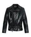 Alessandra Rich Leather Jacket Featuring Belted Waist And Epaulettes In Black