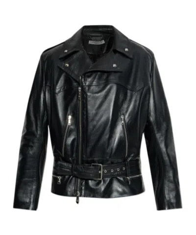 Alessandra Rich Long-sleeved Leather Jacket In Black