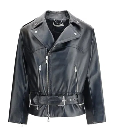 Alessandra Rich Long-sleeved Leather Jacket In Black