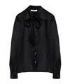 Alessandra Rich Bow Collar Silk Shirt In Black
