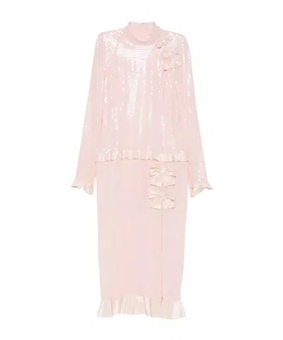 Alessandra Rich Sequin Silk High Neck Dress In Pink