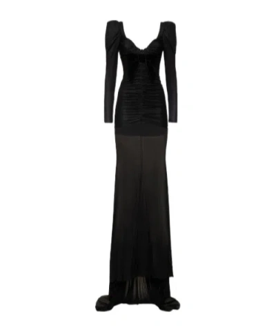 Alessandra Rich Long-sleeved Pleated Dress In Black