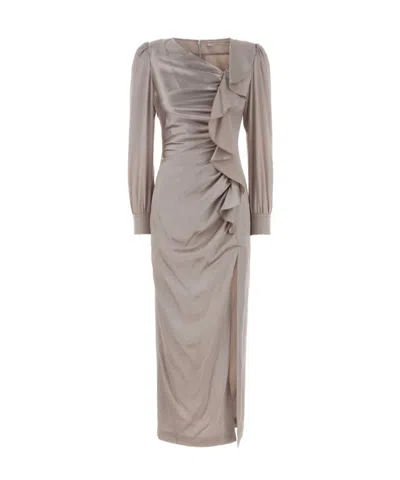 Alessandra Rich Long-sleeved Pleated Dress In Gray