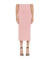 Alessandra Rich Cotton Blend Ribbed Midi Skirt With Elastic Waistband In Pink