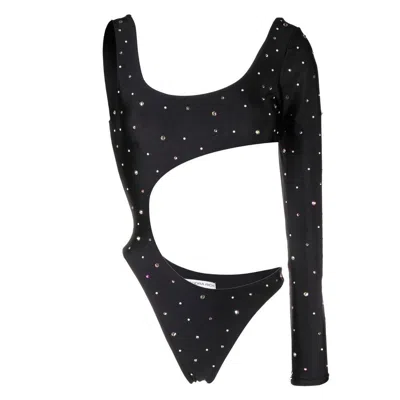 Alessandra Rich Embellished Asymmetrical Cutout Swimsuit In Black