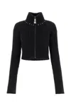 Alessandra Rich Embellished Ribbed-knit Cardigan In Black Melange