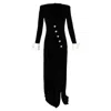 Alessandra Rich Maxi Deep V-neck Embellished Gown With Slit In Black Velvet In Black