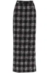 Alessandra Rich Maxi Skirt In Boucle' Fabric With Check Motif In Black (black)