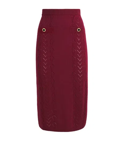Alessandra Rich Pointelle-knit Button-detail Midi Skirt In Red