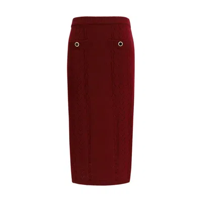 Alessandra Rich Merino Wool Openwork Knit Skirt In Bordeaux