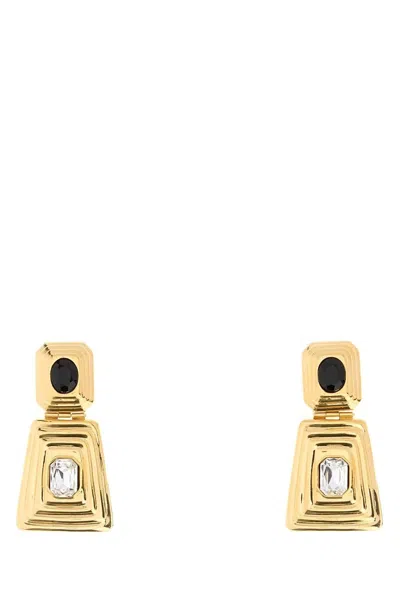 Alessandra Rich Metal And Crystal Earrings With Pendant In Gold