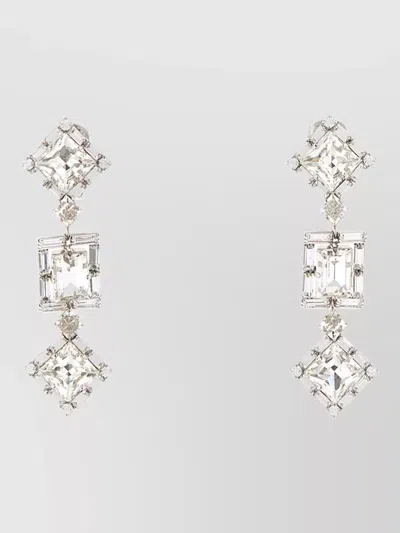 Alessandra Rich Metal Crystal Drop Earrings Geometric Design In Metallic