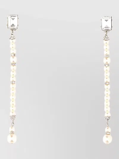Alessandra Rich Metal Drop Earrings Pearl Crystal Detailing In Metallic