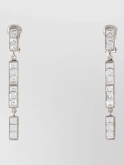 Alessandra Rich Metal Drop Earrings Square Gemstones In Metallic