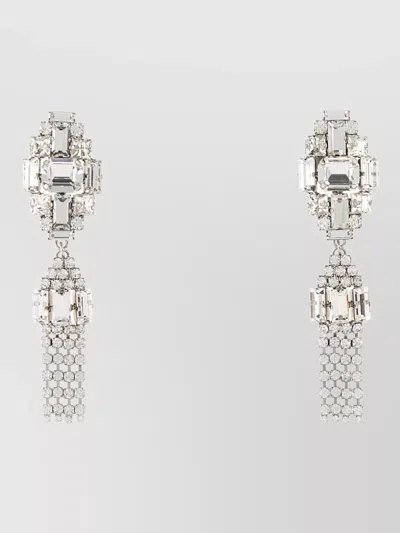 Alessandra Rich Metal Earrings Crystal Accents Dangling Geometric In Metallic