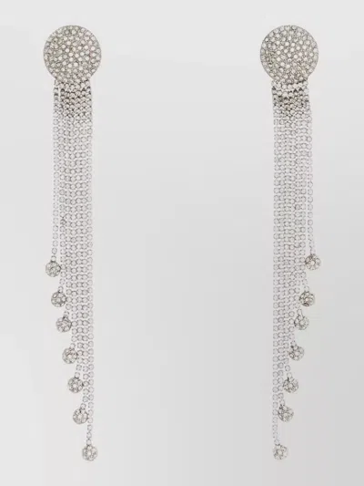 Alessandra Rich Metal Earrings Dangling Chains And Crystals In Metallic