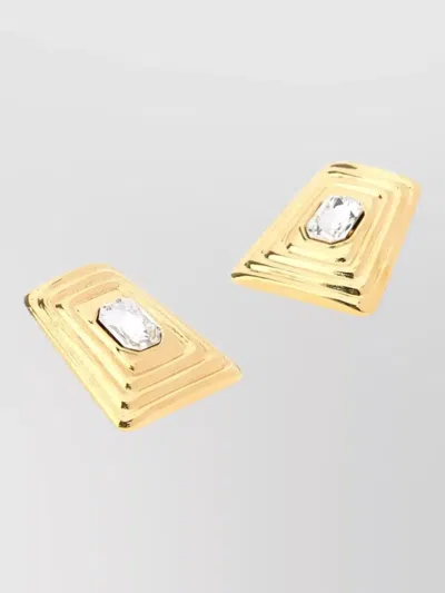 Alessandra Rich Metal Earrings Geometric Design Crystal Detail In Gold