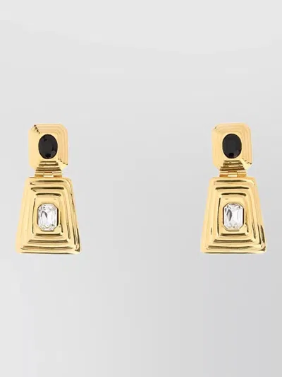 Alessandra Rich Metal Earrings Stone Duo Geometric Design In Gold