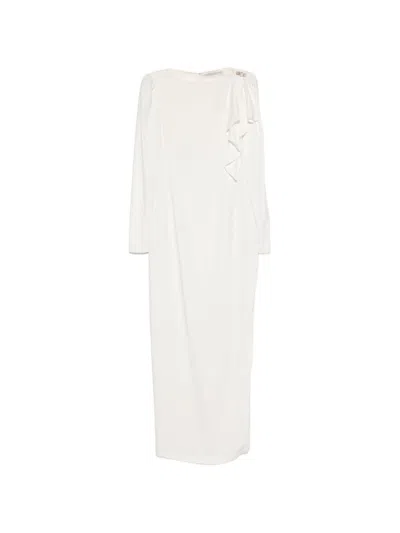 Alessandra Rich Midi Dress With Ruffles In White
