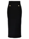 Alessandra Rich Ribbed Texture Midi Skirt With Front Slit In Black