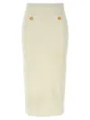 Alessandra Rich Ribbed High Waist Midi Skirt With Back Slit In White