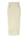 Alessandra Rich Ribbed High Waist Midi Skirt With Back Slit In White