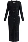 Alessandra Rich Black Sequin Tweed Midi Dress With Buttons In Black
