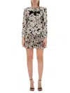 Alessandra Rich Bow-detailed Floral-print Silk Crepe De Chine Mini Dress In Gray