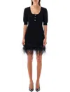 Alessandra Rich Short Dress Feather Trim In Black