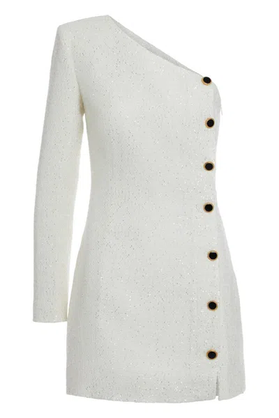 Alessandra Rich Sequined One-sleeve Mini Dress In White