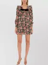 Alessandra Rich Rose Print Mini Silk Dress