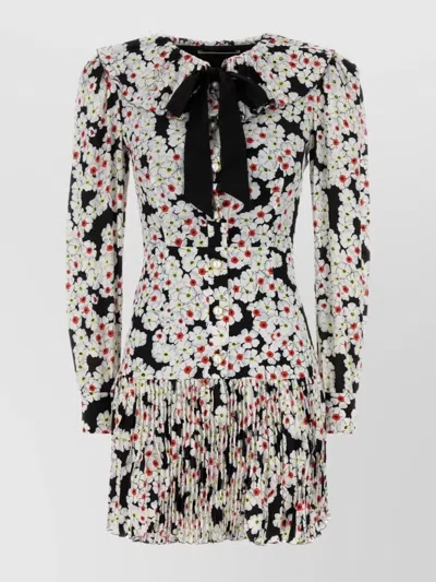 ALESSANDRA RICH MINI SILK DRESS FLORAL PATTERN