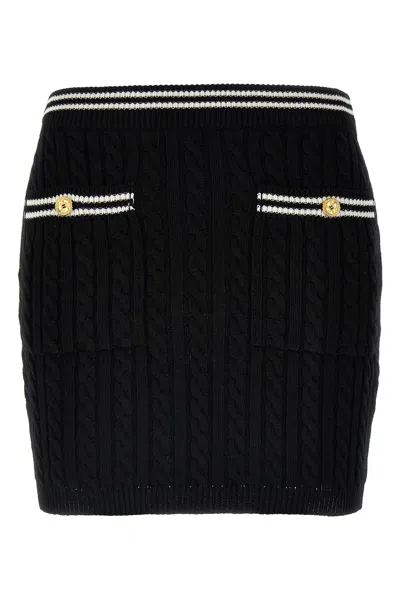 Alessandra Rich Mini Skirt 'cotton Blend Knitted' In White/black