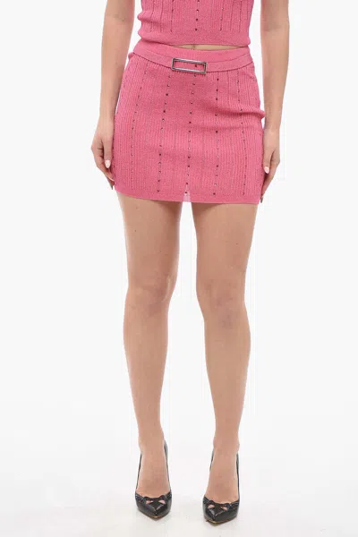 Alessandra Rich Miniskirt With Crystals And Buckle In Pink