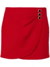 Alessandra Rich Wrap-effect Button-embellished Draped Wool Mini Skirt In Red