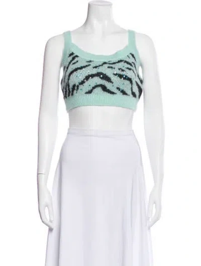 Pre-owned Alessandra Rich Mohair Animal Print Crop Top In Blue