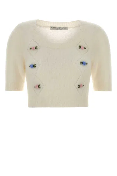 Alessandra Rich Carded Mohair Knit Jumper With Embroidery In Multi
