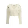 Alessandra Rich Cropped Mohair V-neck Cardigan With Long Sleeves In Neutral