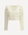 Alessandra Rich Cropped Mohair V-neck Cardigan With Long Sleeves In White