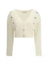 Alessandra Rich Cropped Mohair V-neck Cardigan With Long Sleeves In White