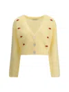 Alessandra Rich Women Mohair Cardigan With Embroidery In Yellow