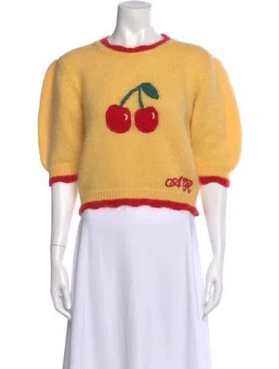 Pre-owned Alessandra Rich Mohair Graphic Print Sweater In Yellow