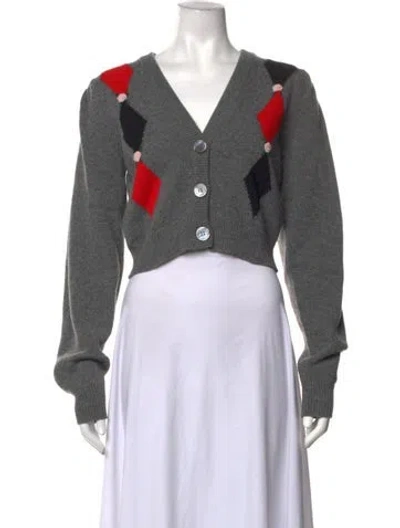 Pre-owned Alessandra Rich Mohair Houndstooth Print Sweater In Grey
