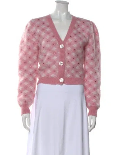 Pre-owned Alessandra Rich Mohair Houndstooth Print Sweater In Pink