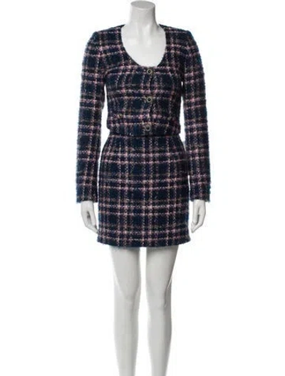 Pre-owned Alessandra Rich Mohair Plaid Print Skirt Set In Black/metallic