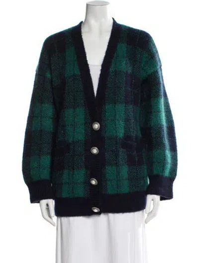 Pre-owned Alessandra Rich Mohair Plaid Print Sweater In Blue/green