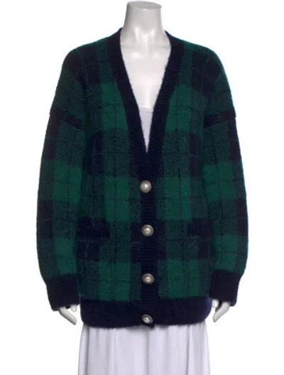 Pre-owned Alessandra Rich Mohair Plaid Print Sweater In Blue/green