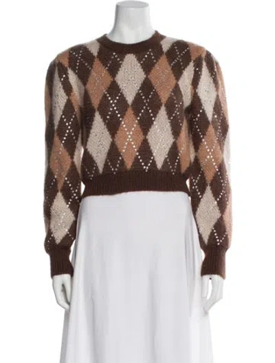 Pre-owned Alessandra Rich Mohair Plaid Print Sweater In Brown