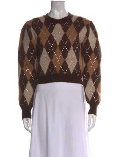 Pre-owned Alessandra Rich Mohair Plaid Print Sweater In Brown